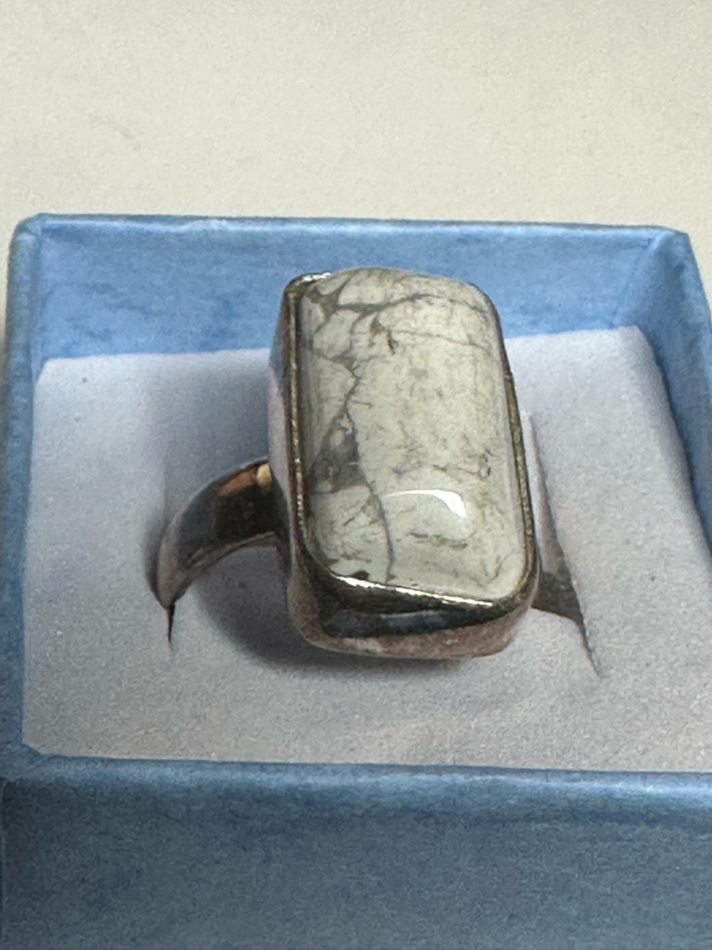 Rectangular White Stone Sterling-Style Ring